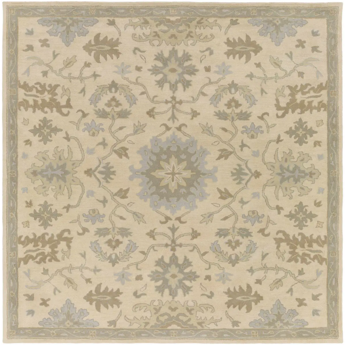 Blue Beige Hand Tufted Wool Rug - 8’ Square - Boutique Rugs