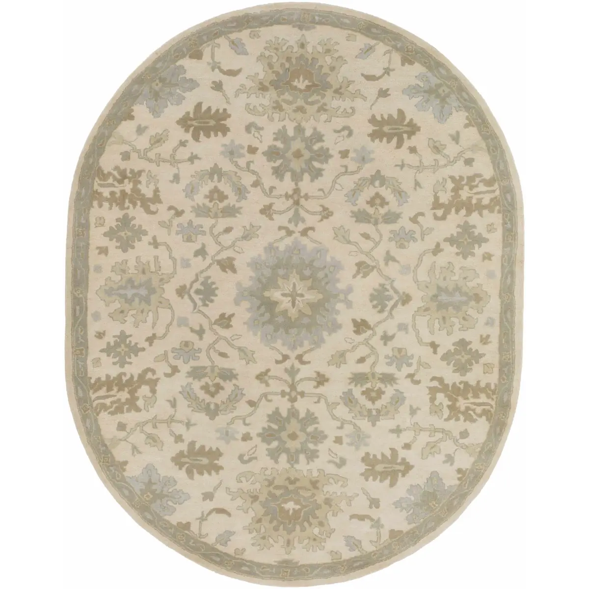 Blue Beige Hand Tufted Wool Rug - 8’ x 10’ Oval - Boutique Rugs