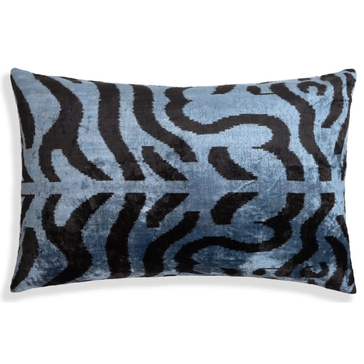 Blue Black Abstract Silk Velvet Lumbar Pillow – 16x24 Handmade Modern Cushion - Canvello