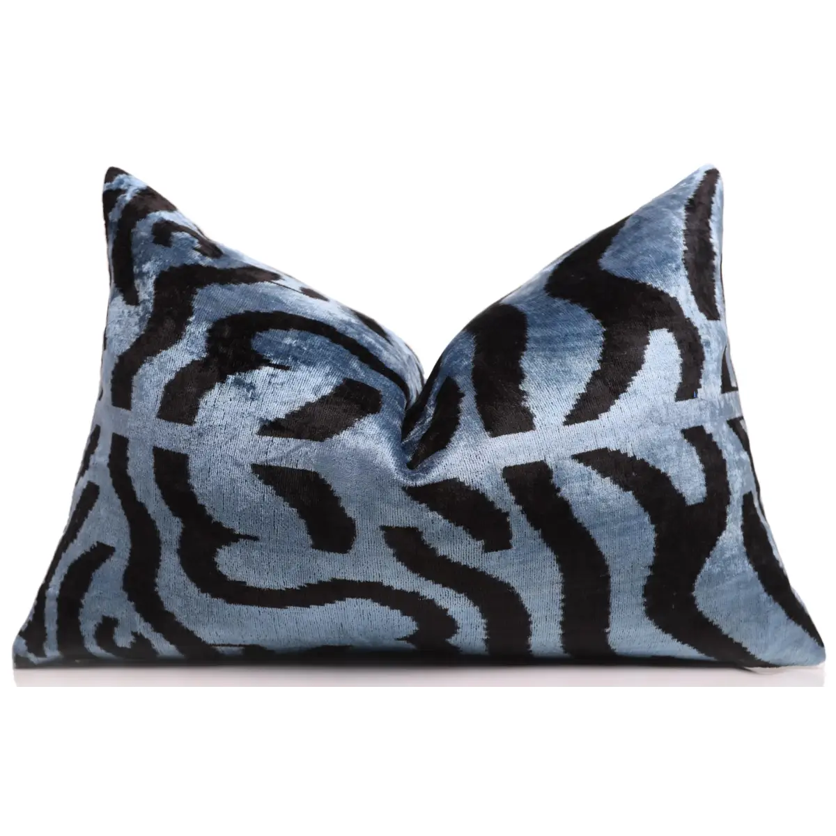 Blue Black Abstract Silk Velvet Lumbar Pillow – 16x24 Handmade Modern Cushion - Canvello