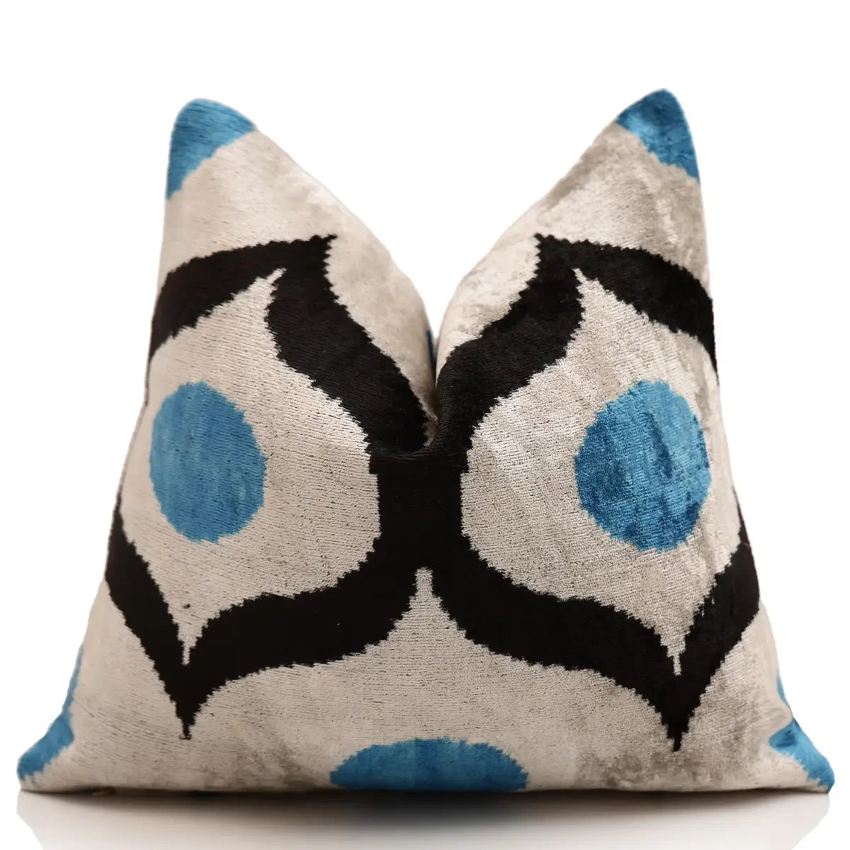 Blue & Black Geometric Silk Velvet Pillow 16x16 Handmade Luxury Cushion - Canvello