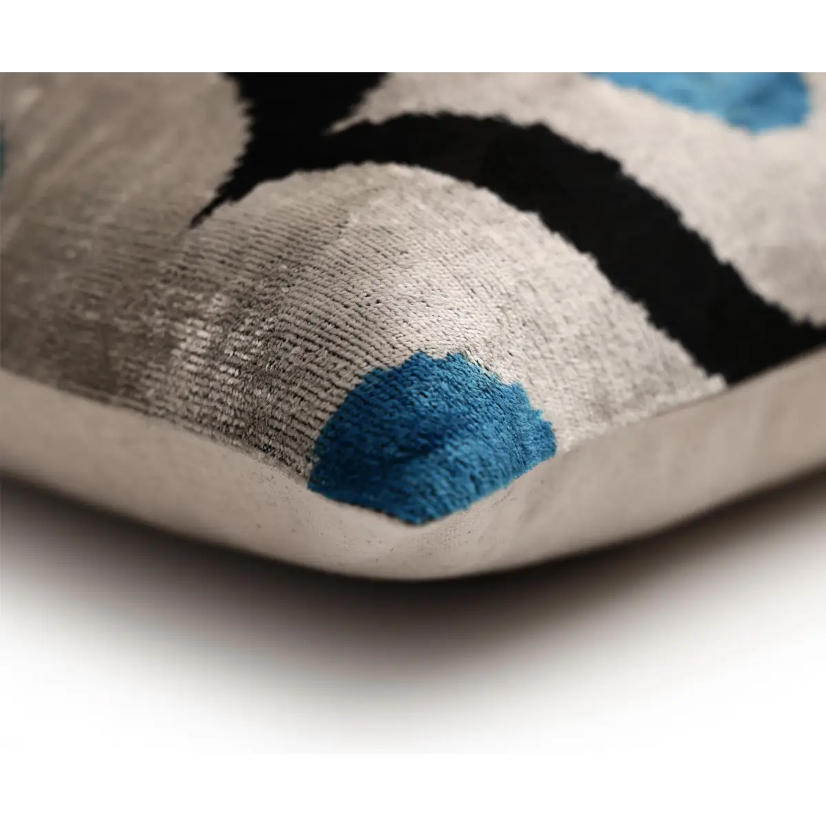 Blue & Black Geometric Silk Velvet Pillow 16x16 Handmade Luxury Cushion - Canvello