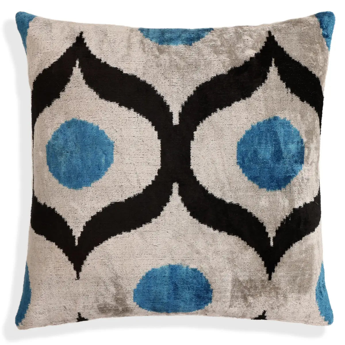 Blue & Black Geometric Silk Velvet Pillow 16x16 Handmade Luxury Cushion - Canvello