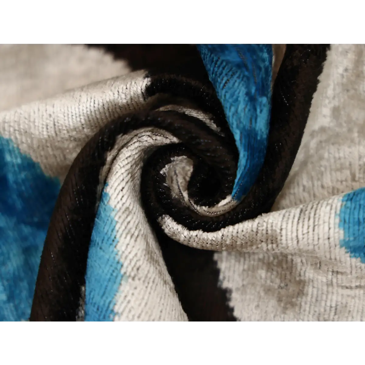 Blue & Black Geometric Silk Velvet Pillow 16x16 Handmade Luxury Cushion - Canvello