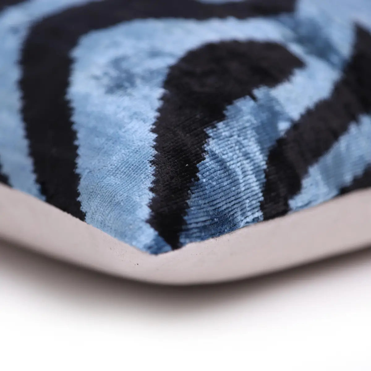 Blue Black Zebra Silk Velvet Pillow – 16x16 Handmade Ikat Cushion - Canvello