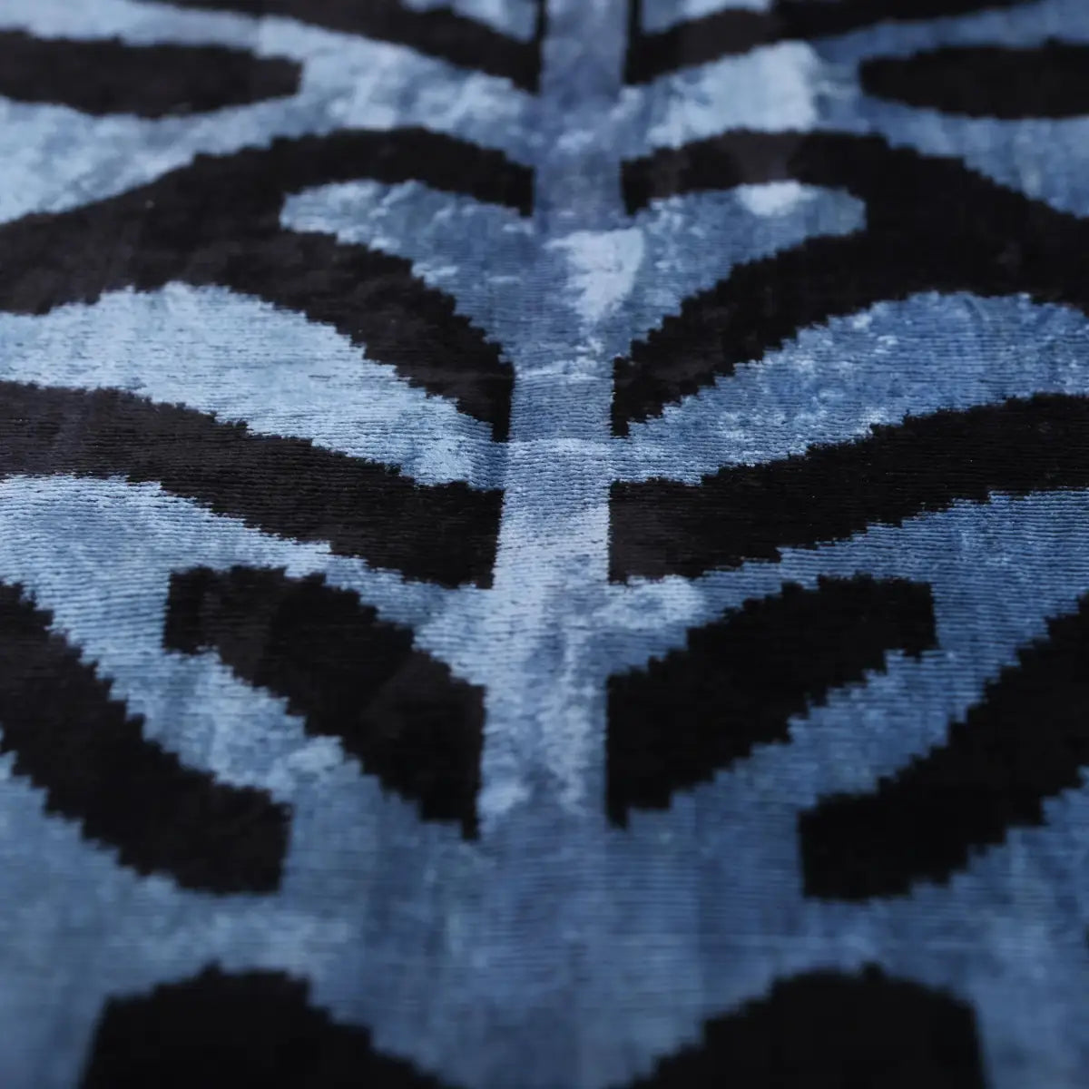 Blue Black Zebra Silk Velvet Pillow – 16x16 Handmade Ikat Cushion - Canvello