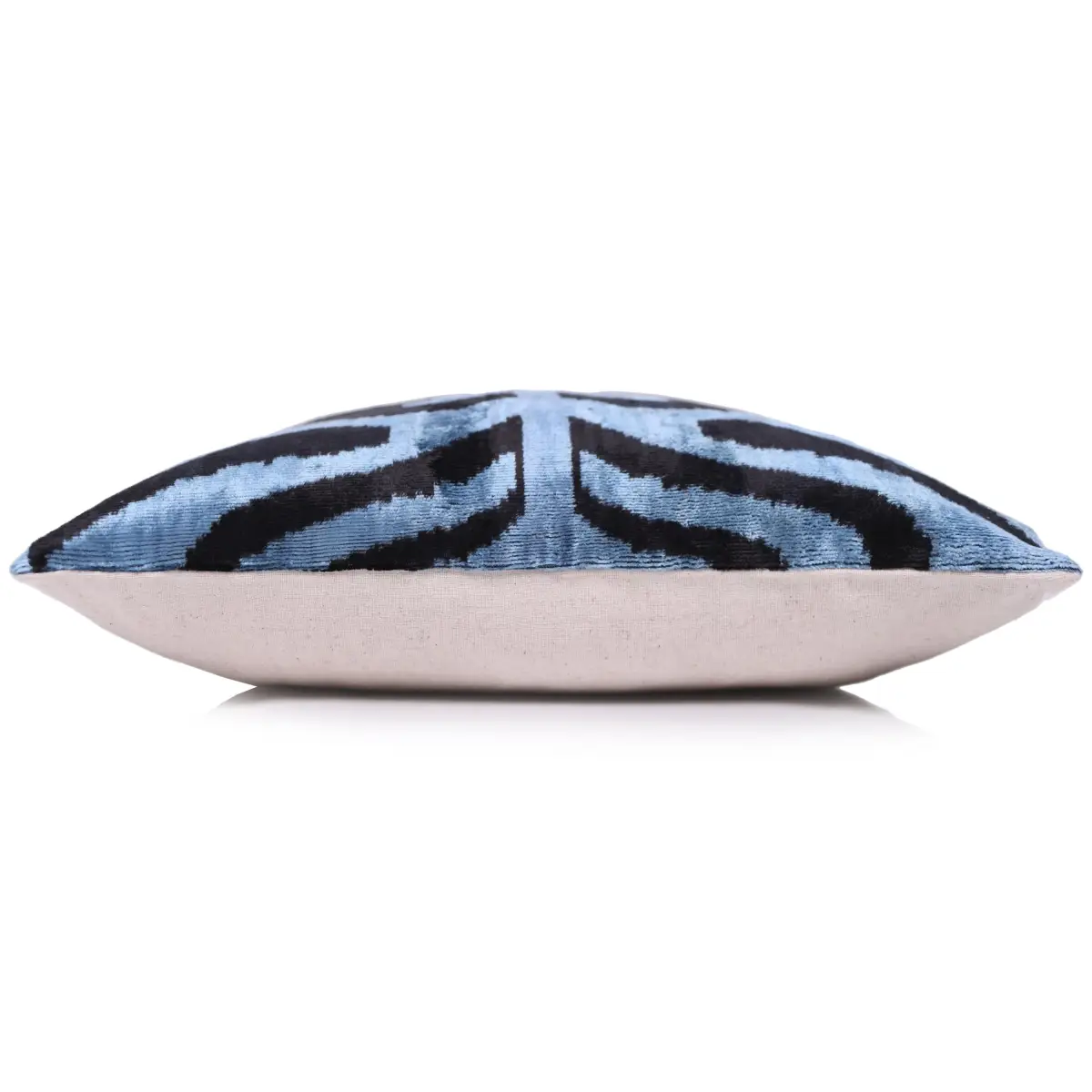 Blue Black Zebra Silk Velvet Pillow – 16x16 Handmade Ikat Cushion - Canvello