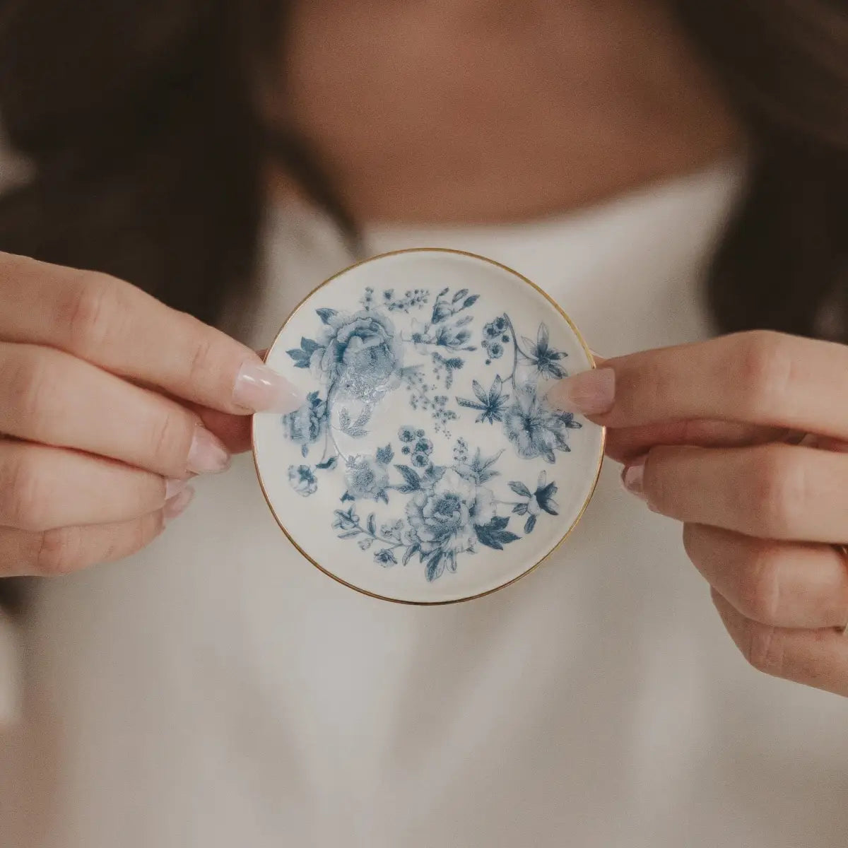 Blue Delft Gold Heart Jewelry Dish - Sweet Water Decor
