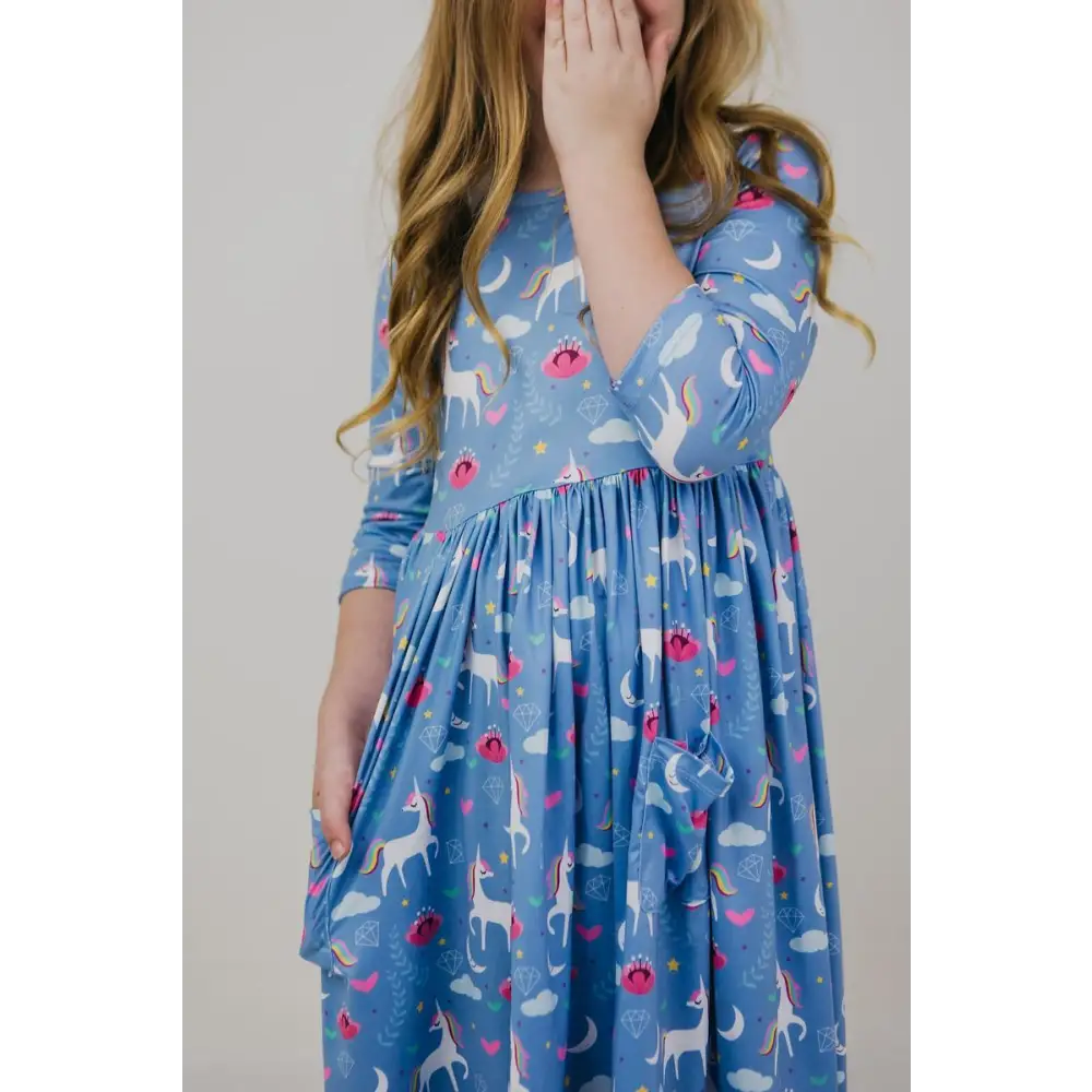 Blue Moon 3/4 Sleeve Pocket Twirl Dress - Mila & Rose ®