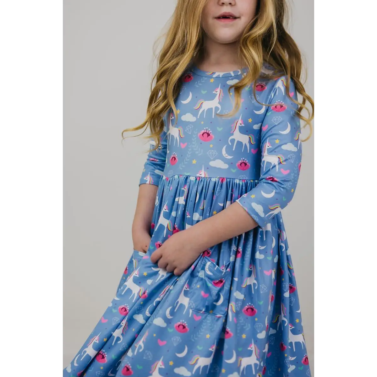Pocket Twirl Dress - Blue Moon and Unicorns - 6-12M - Mila & Rose ®