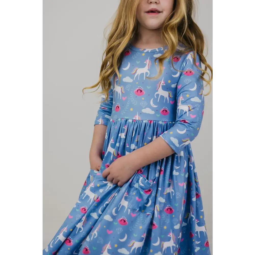 Blue Moon 3/4 Sleeve Pocket Twirl Dress - Mila & Rose ®