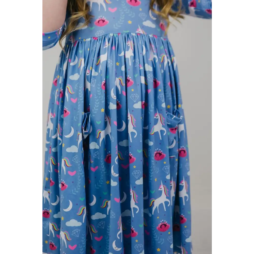 Blue Moon 3/4 Sleeve Pocket Twirl Dress - Mila & Rose ®