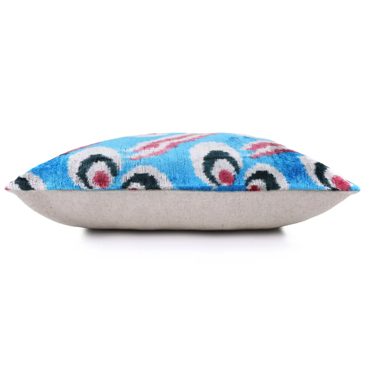 Blue Silk Velvet Ikat Lumbar Pillow 16x24 – Handmade Luxury - Canvello