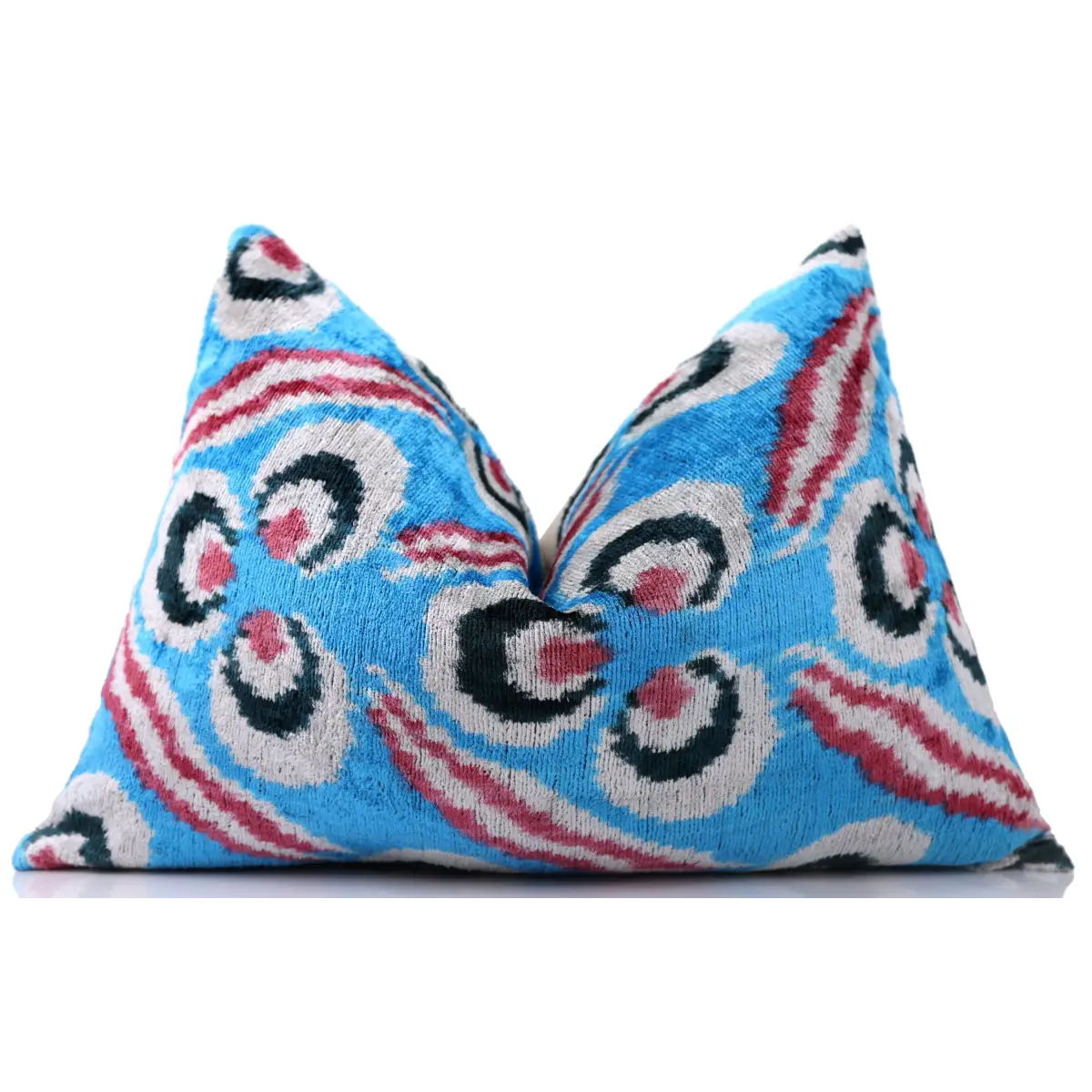 Blue Silk Velvet Ikat Lumbar Pillow 16x24 – Handmade Luxury - Canvello
