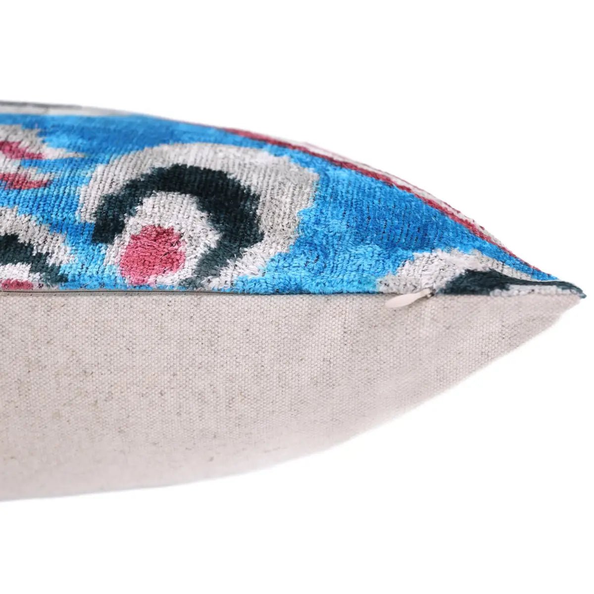 Blue Silk Velvet Ikat Lumbar Pillow 16x24 – Handmade Luxury - Canvello