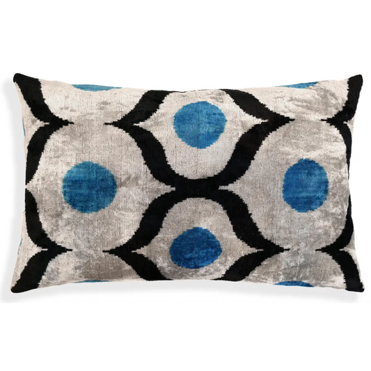 Blue Silk Velvet Pillow 16x24 Handmade Luxury Lumbar Cushion - Canvello