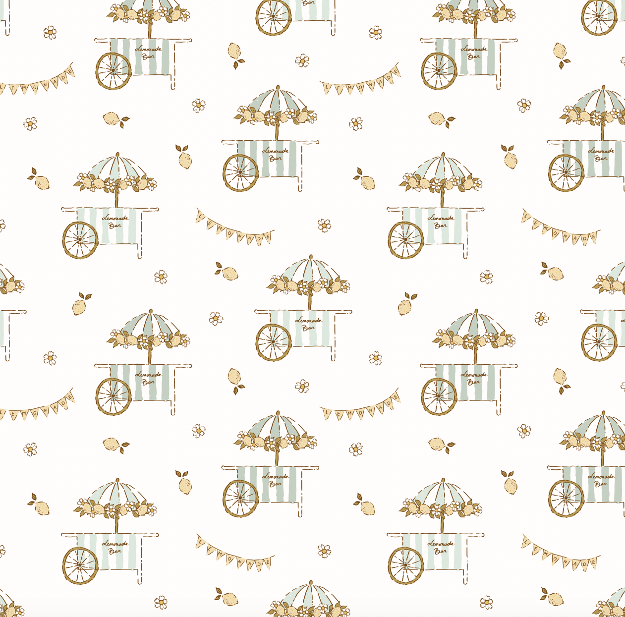 Sip Lemonade Cart Wallpaper by Eva Catherina - Sample 1 foot by 1 foot / Blue - Loomwell Home Goods
