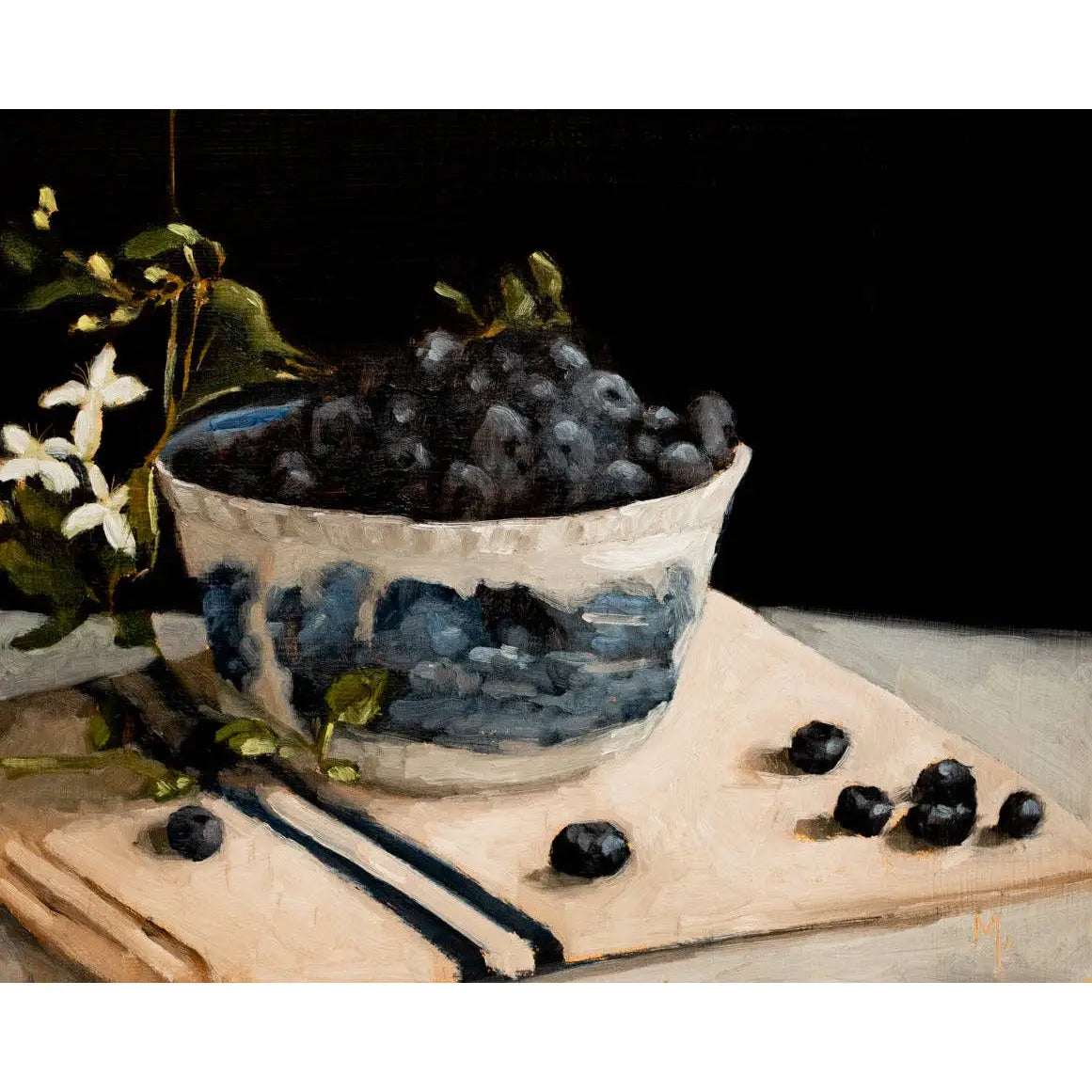 Art Print - Blueberries in a Bowl Painting - 5x7 - Miss Mustard Seed