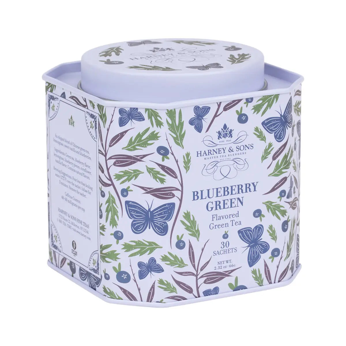 Tea Tin - Blueberry Green Tea - Sachets / Tin of 30 Sachets - Harney & Sons Fine Teas