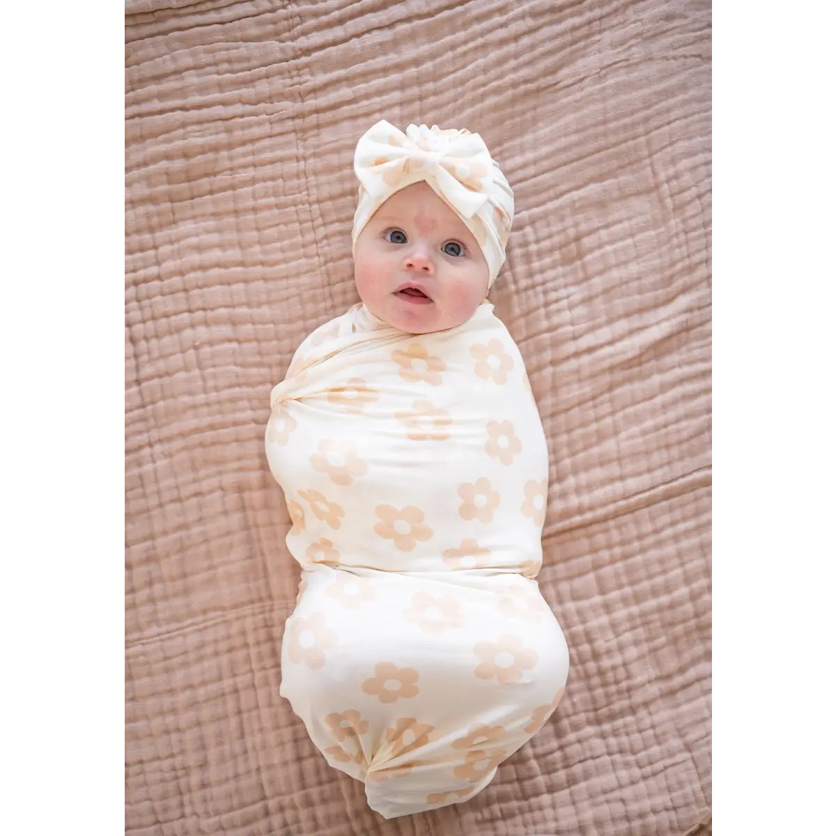 Blush Daisy Baby Blanket - Bamboo Stretch Swaddle - Harp Angel Boutique