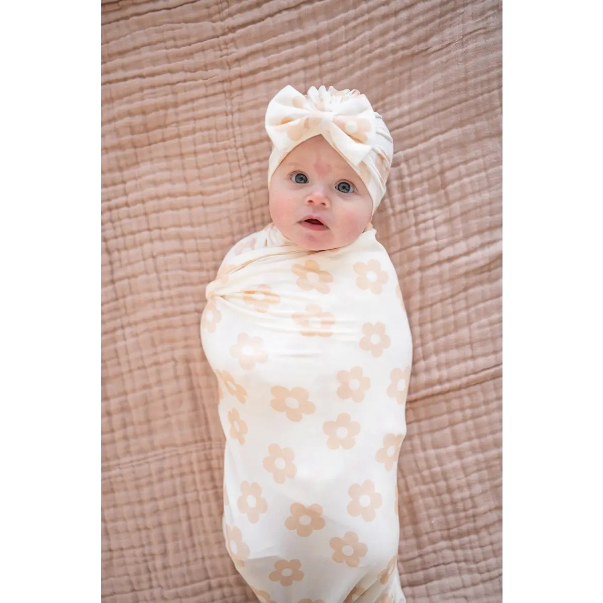 Blush Daisy Baby Blanket - Bamboo Stretch Swaddle - Harp Angel Boutique