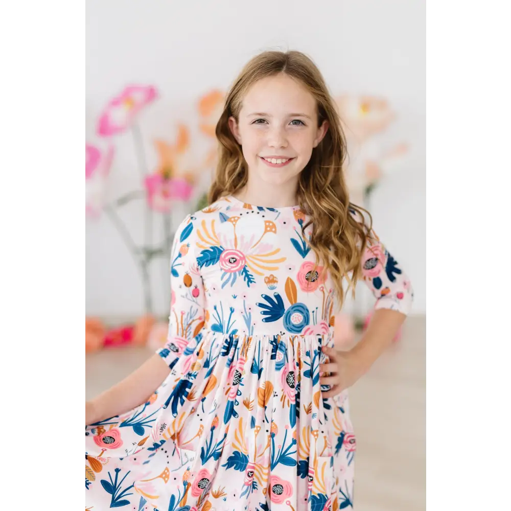 Blush Peony 3/4 Sleeve Pocket Twirl Dress - Mila & Rose ®