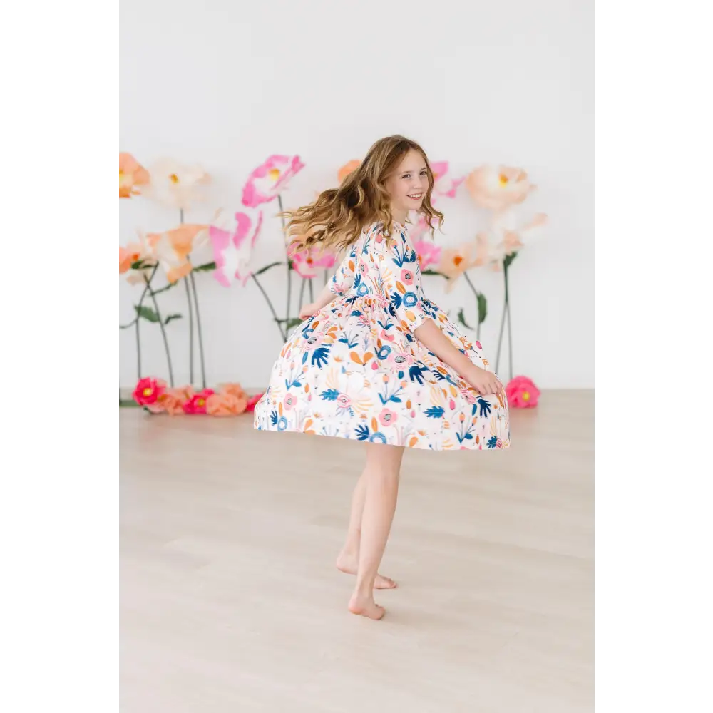 Blush Peony 3/4 Sleeve Pocket Twirl Dress - Mila & Rose ®