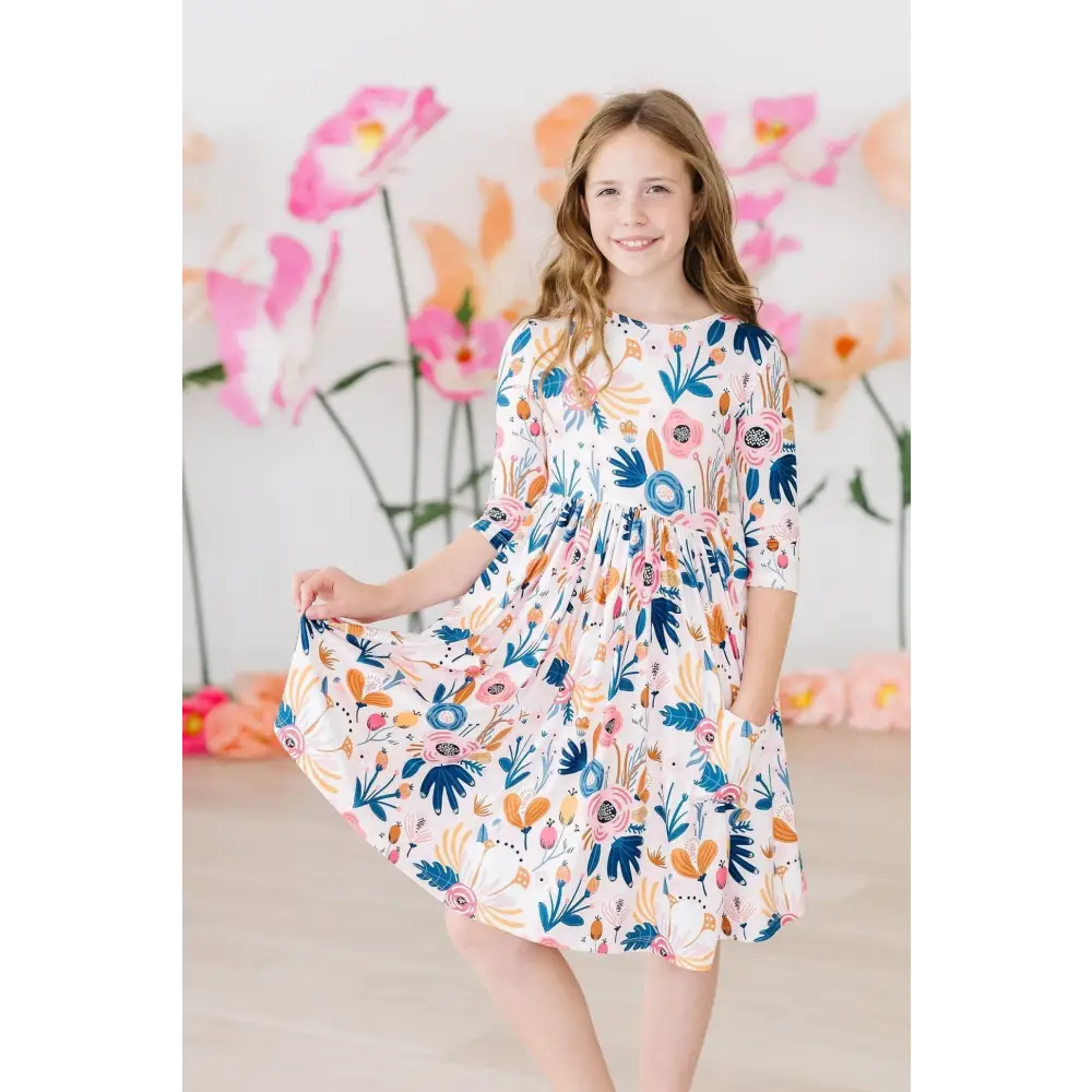 Blush Peony 3/4 Sleeve Pocket Twirl Dress - Mila & Rose ®