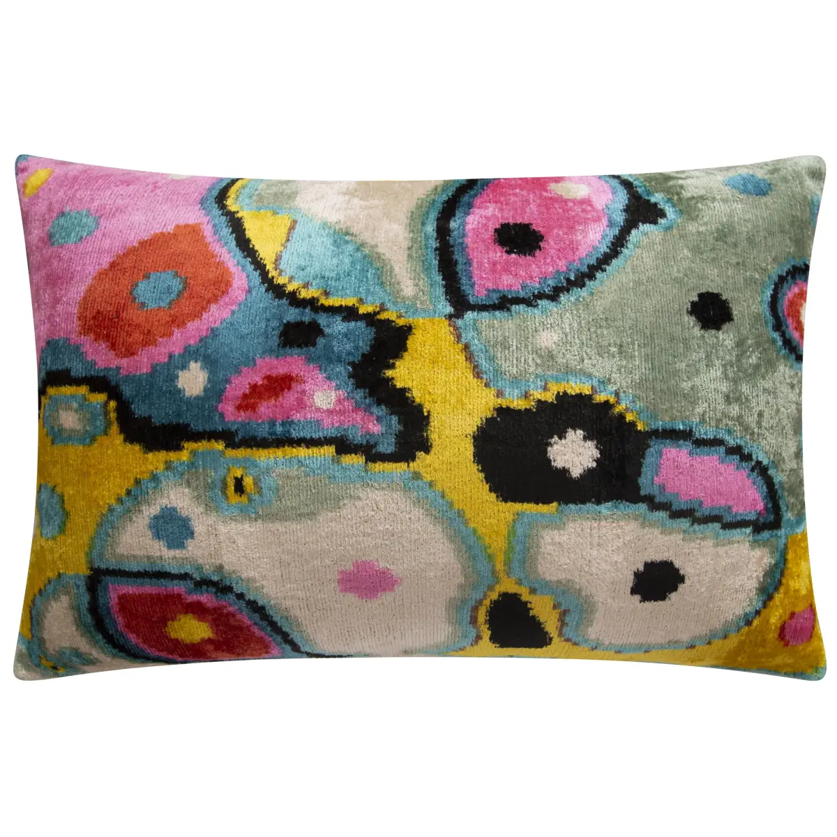 Bold Abstract Handmade Silk Velvet Throw Pillow - 16x24 Multicolored Art-Inspired Cushion with Down Feather Insert
