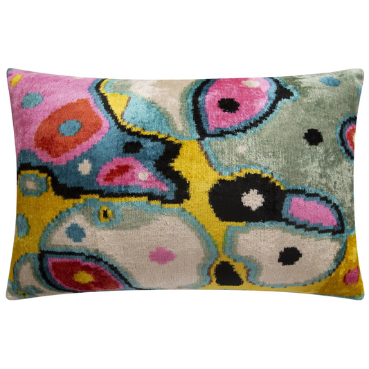 Bold Abstract Handmade Silk Velvet Throw Pillow - 16x24 Multicolored Art-Inspired Cushion with Down Feather Insert