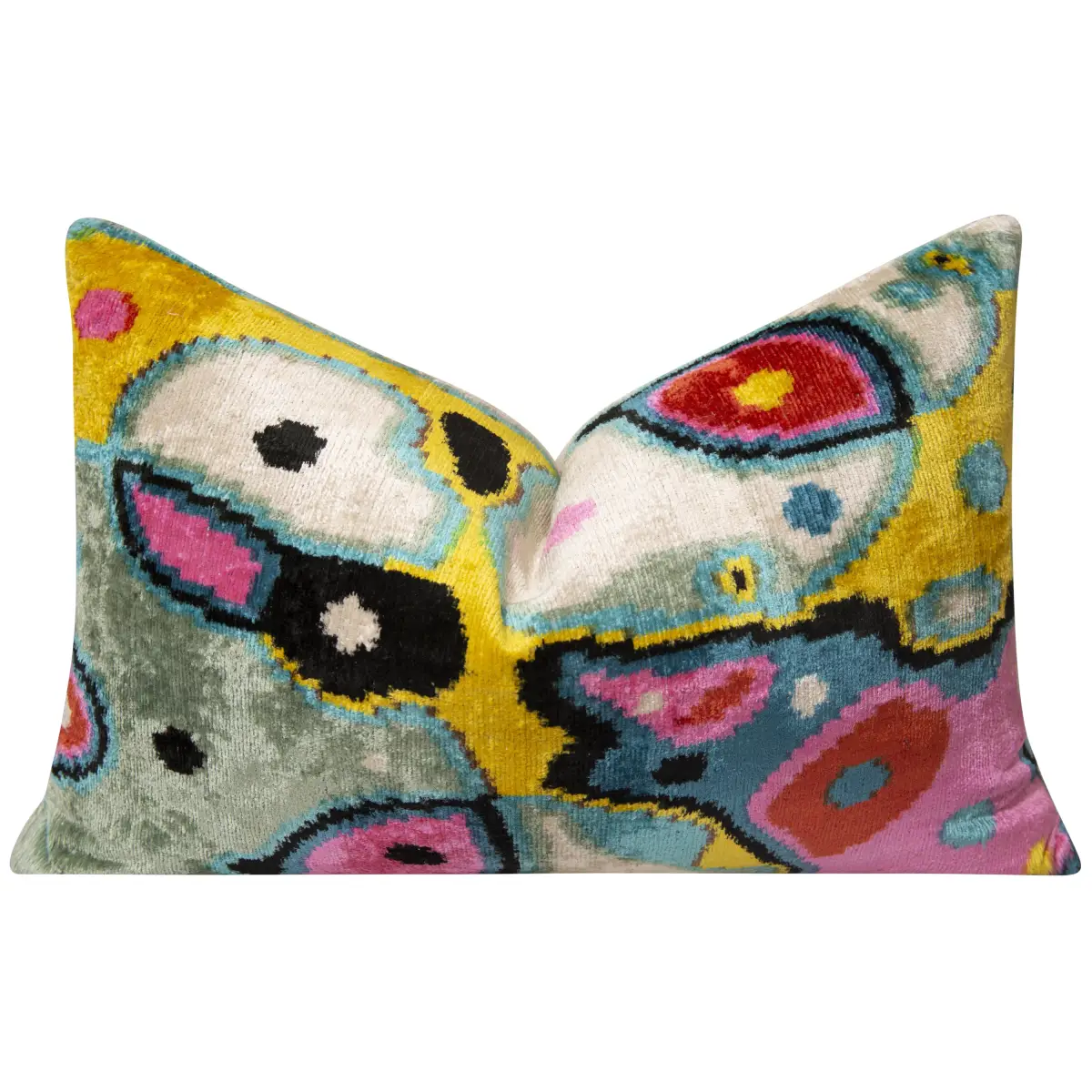 Bold Abstract Handmade Silk Velvet Throw Pillow - 16x24 Multicolored Art-Inspired Cushion with Down Feather Insert