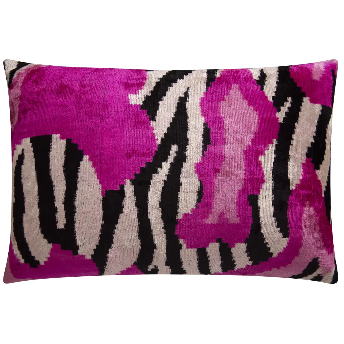 Bold Handmade Silk Velvet Throw Pillow - 16x24 Fuchsia and Black Abstract Animal Print with Down Feather Insert