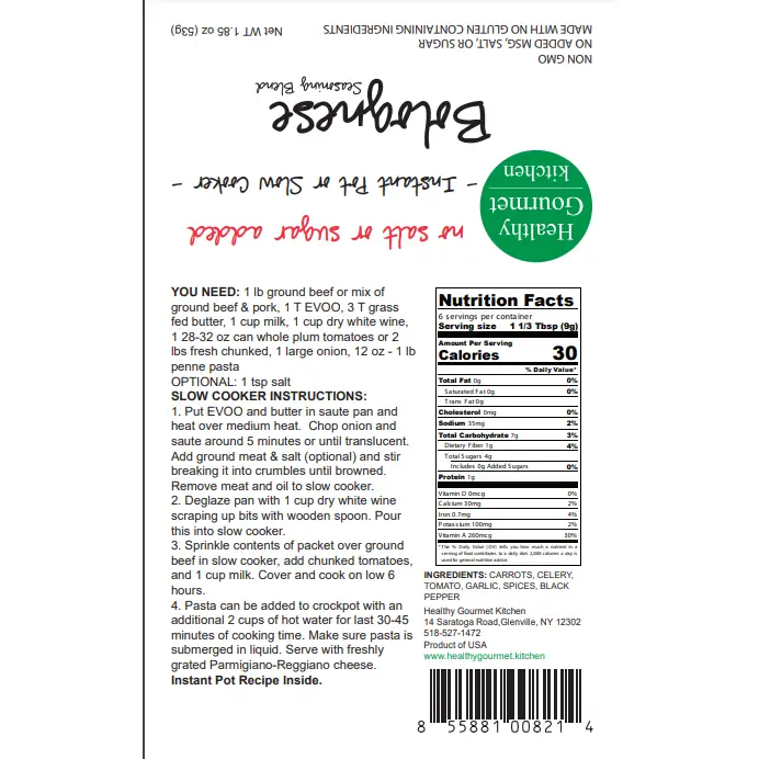 Slow Cooker Seasoning Mix - Bolognese Sauce for Pasta - Meal Starter - Healthy Gourmet Kitchen