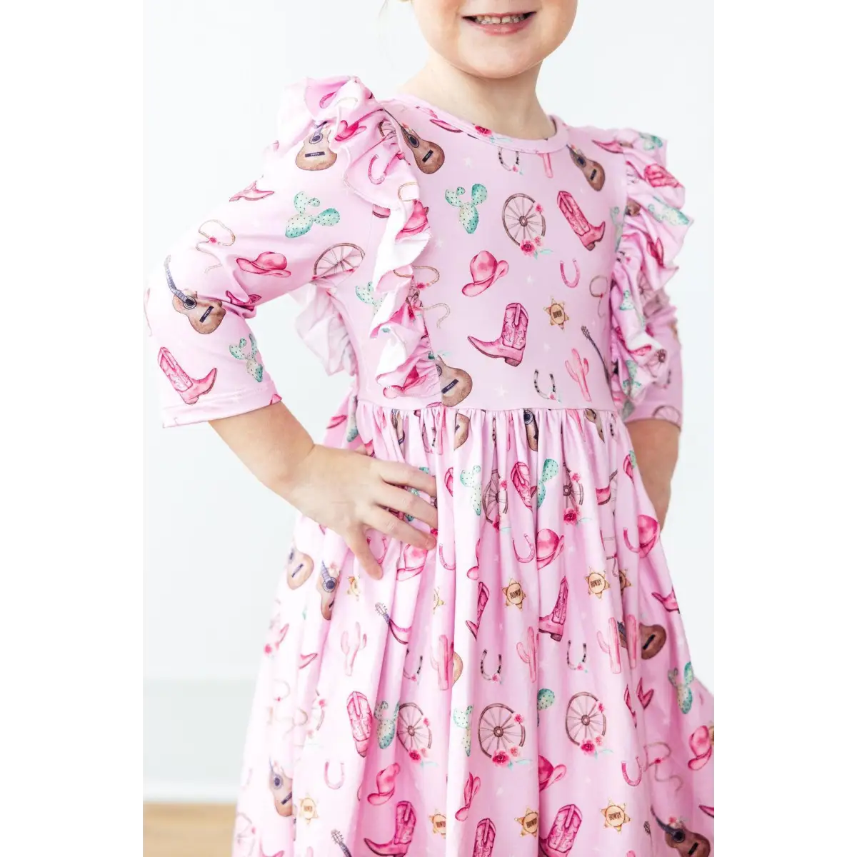 Boot Scootin’ 3/4 Sleeve Ruffle Twirl Dress - Mila & Rose ®