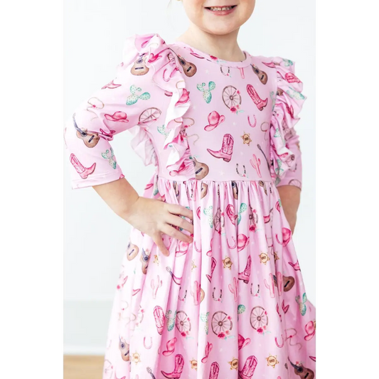 Boot Scootin’ 3/4 Sleeve Ruffle Twirl Dress - Mila & Rose ®