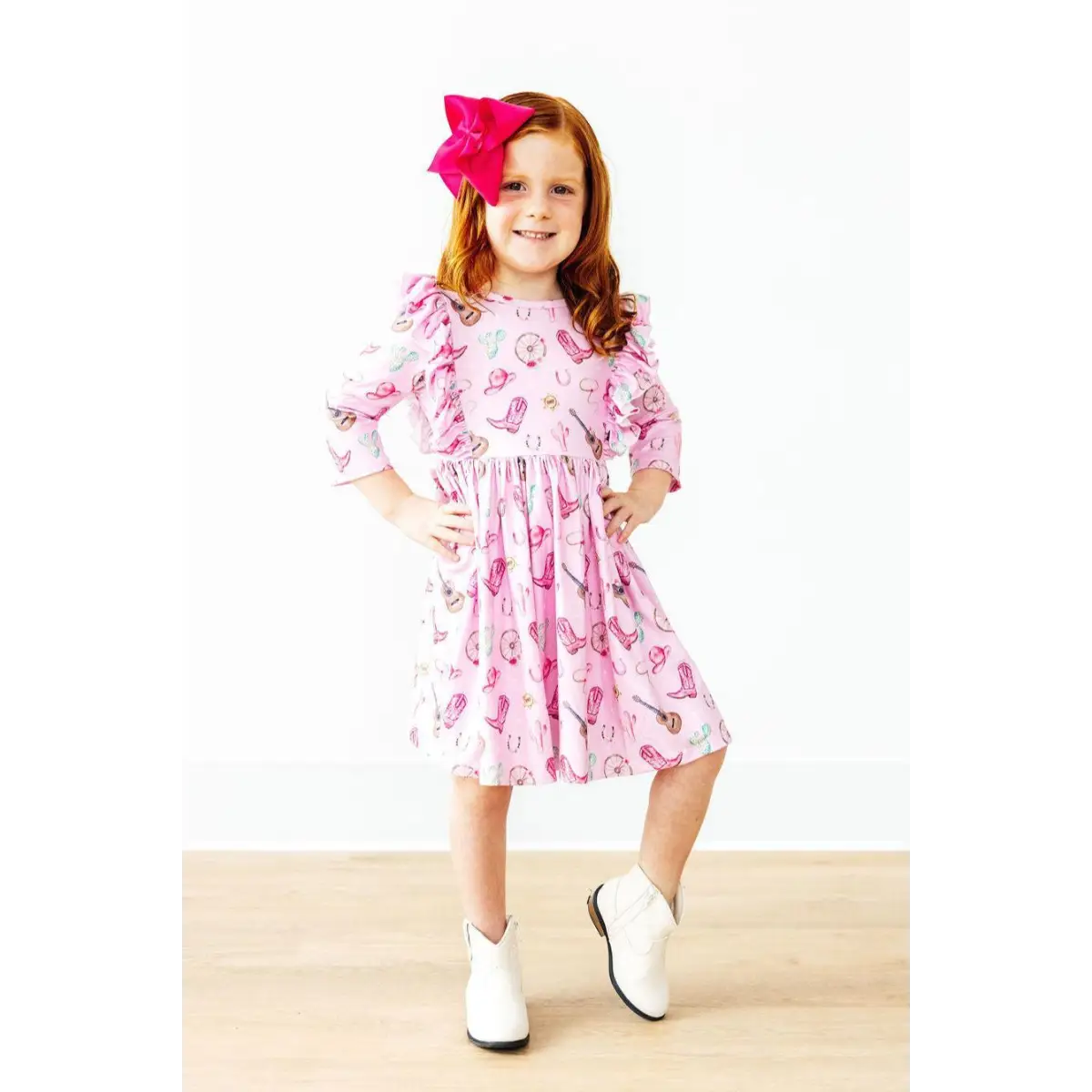Boot Scootin’ 3/4 Sleeve Ruffle Twirl Dress - Mila & Rose ®
