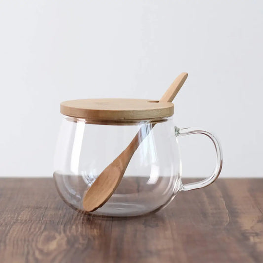 Borosilicate Glass Teacup with bamboo lid & spoon - The Grateful Tea