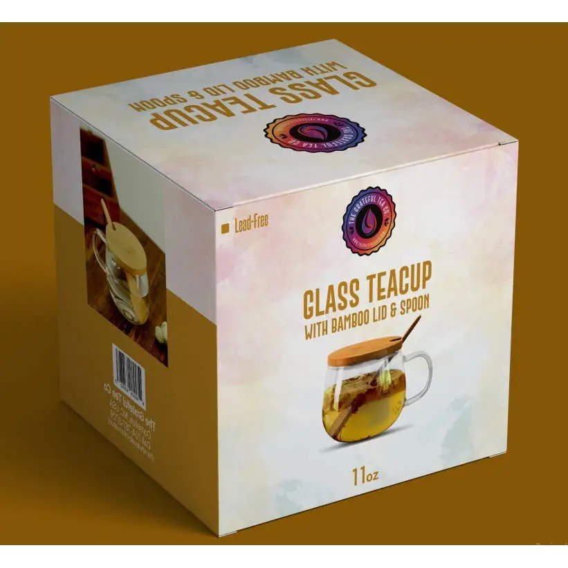 Borosilicate Glass Teacup with bamboo lid & spoon - The Grateful Tea