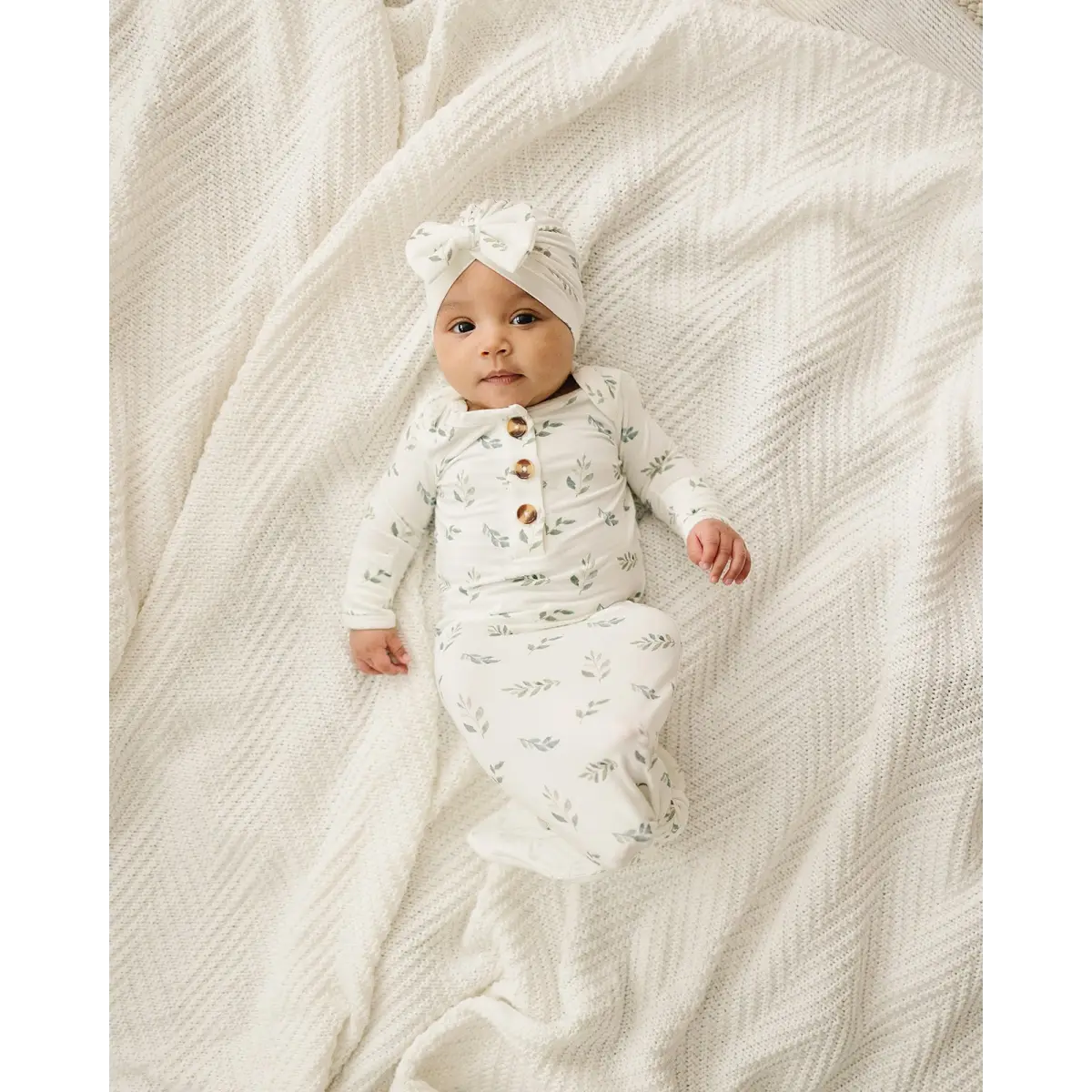 Bow Turban Hat - Green Leaves - Harp Angel Boutique