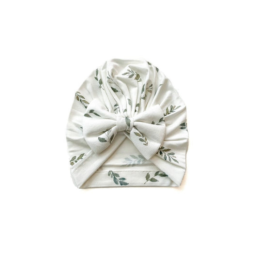 Bow Turban Hat - Green Leaves - Harp Angel Boutique