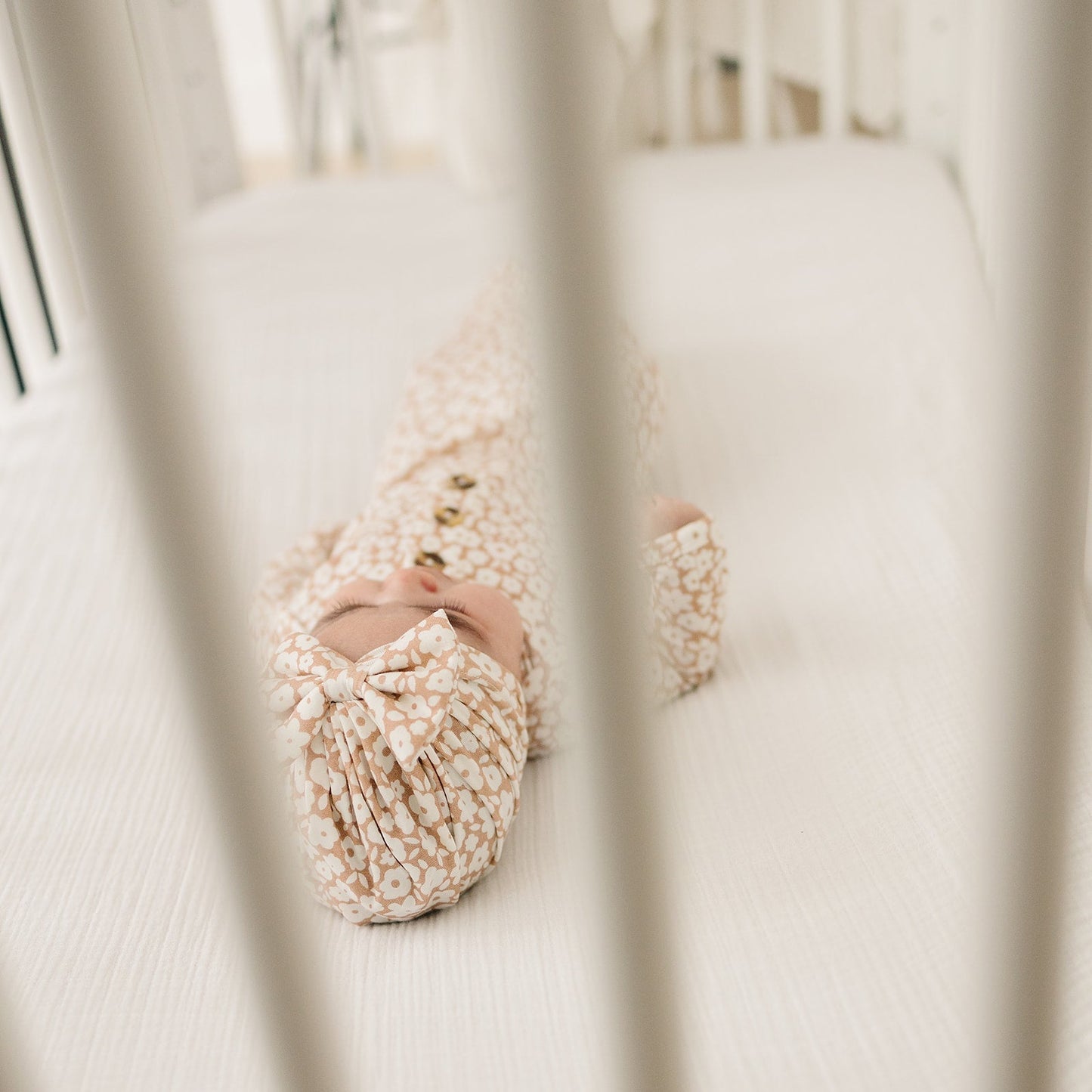 Bow Turban Hat - Mocha Ditsy Floral - Harp Angel Boutique