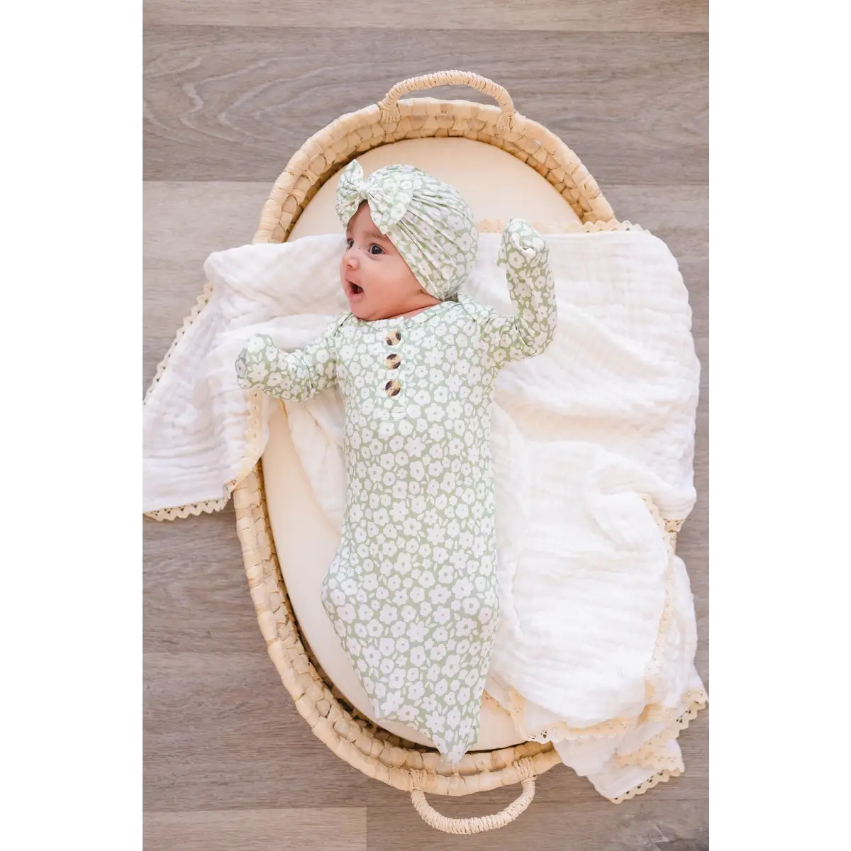Bow Turban Hat - Sage Ditsy Floral - Harp Angel Boutique