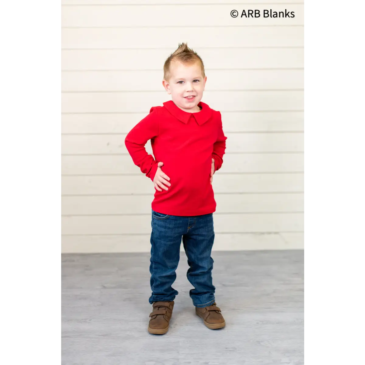 Boy’s Peter Pan Collar Products - Boy’s Peter Pan Collar Long Sleeve Shirt / Red / 12M - ARB Blanks