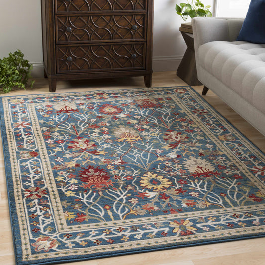 Neola Navy Blue Damask Area Rug - Boutique Rugs