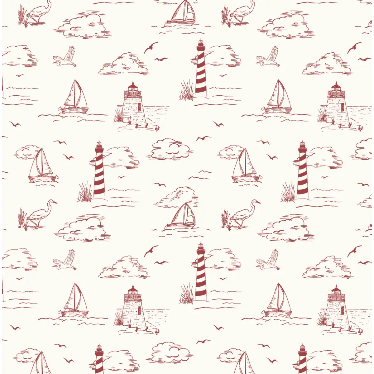 Brant Wallpaper - Sailboats - Coastal Cottage - by Studio Stephie - Sample 1 foot by 1 foot / Burgundy - Loomwell Home