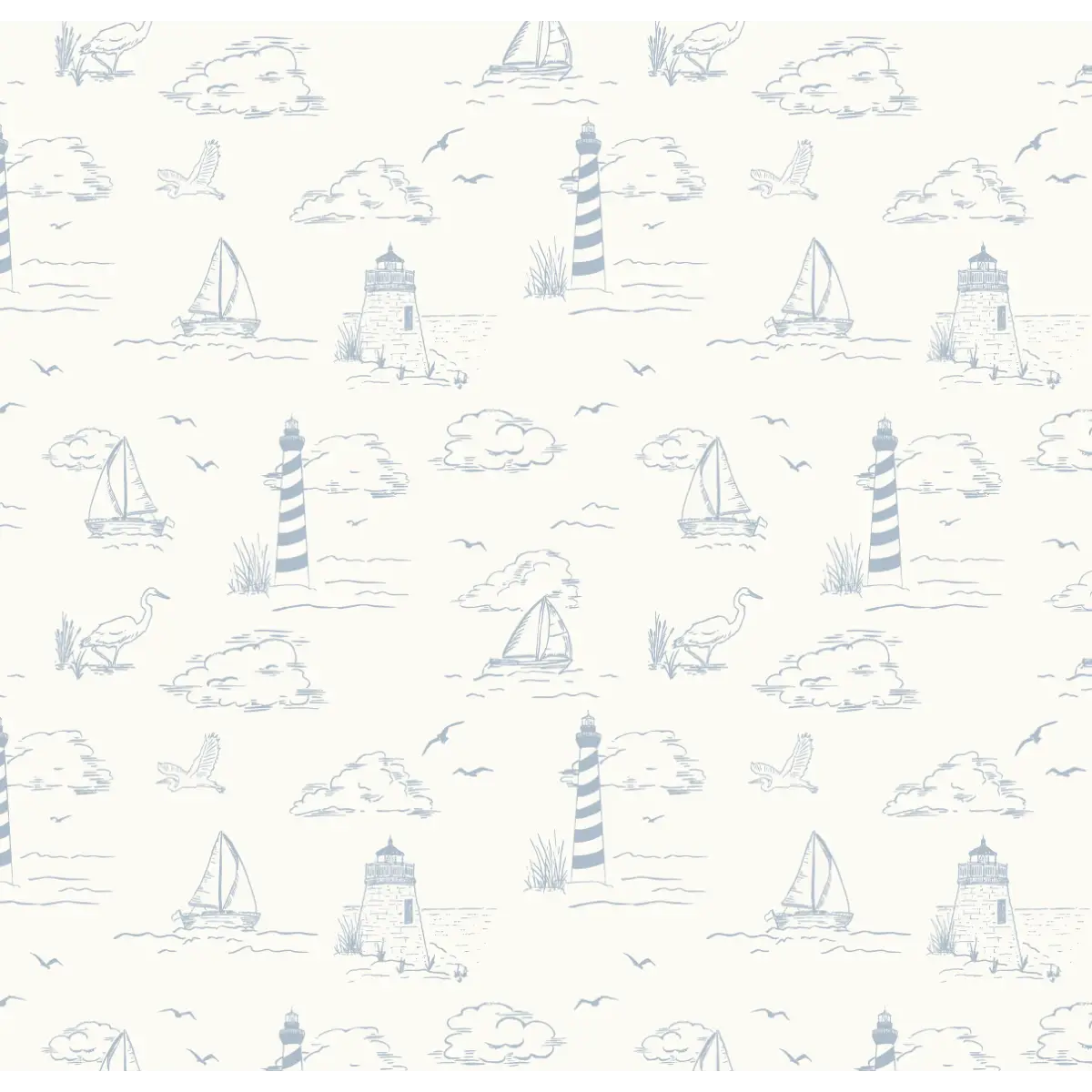 Brant Wallpaper - Sailboats - Coastal Cottage - by Studio Stephie - Sample 1 foot by 1 foot / Cream and Light Blue