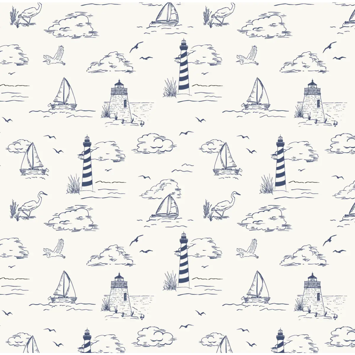 Brant Wallpaper - Sailboats - Coastal Cottage - by Studio Stephie - Sample 1 foot by 1 foot / Cream and Navy - Loomwell