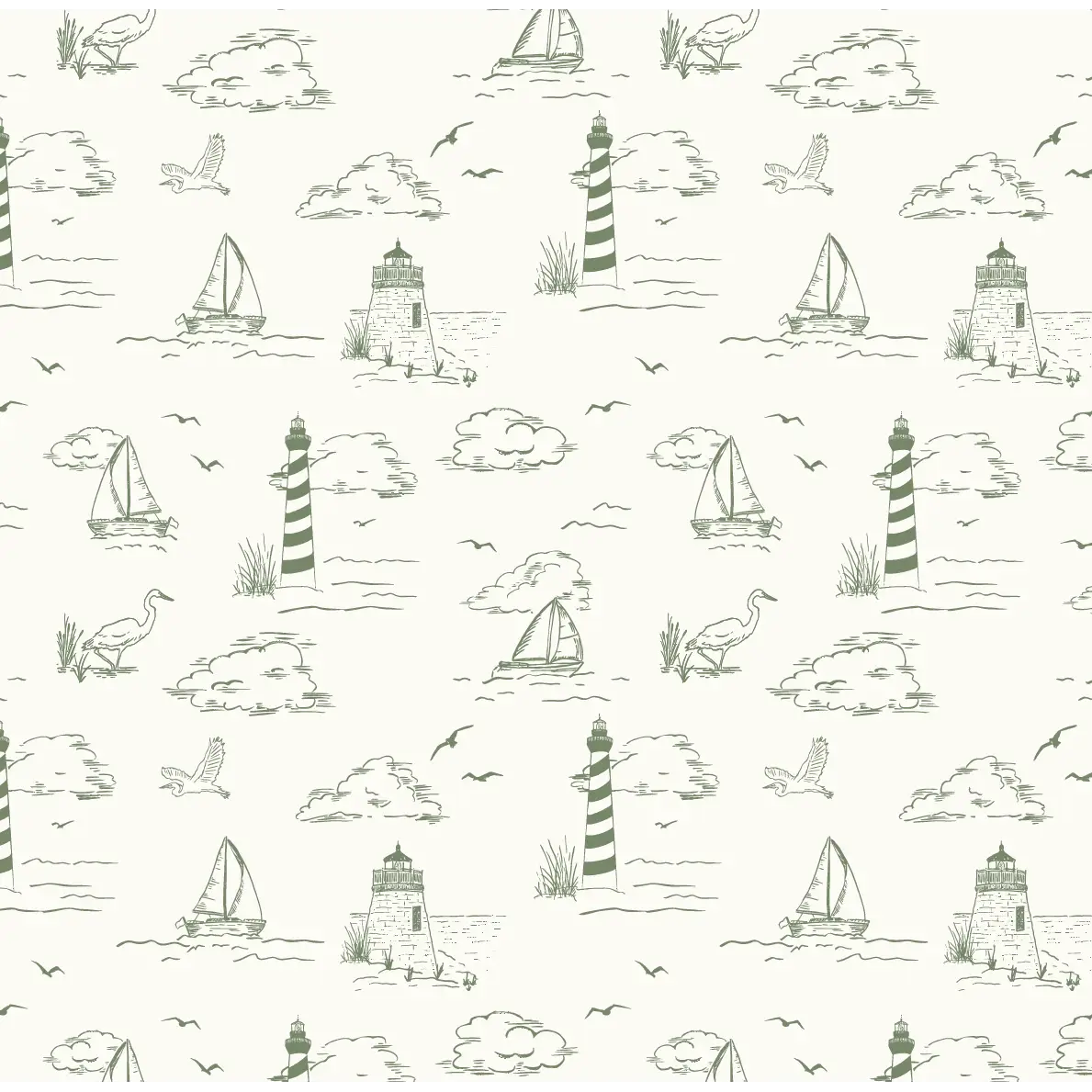 Brant Wallpaper - Sailboats - Coastal Cottage - by Studio Stephie - Sample 1 foot by 1 foot / Green - Loomwell Home