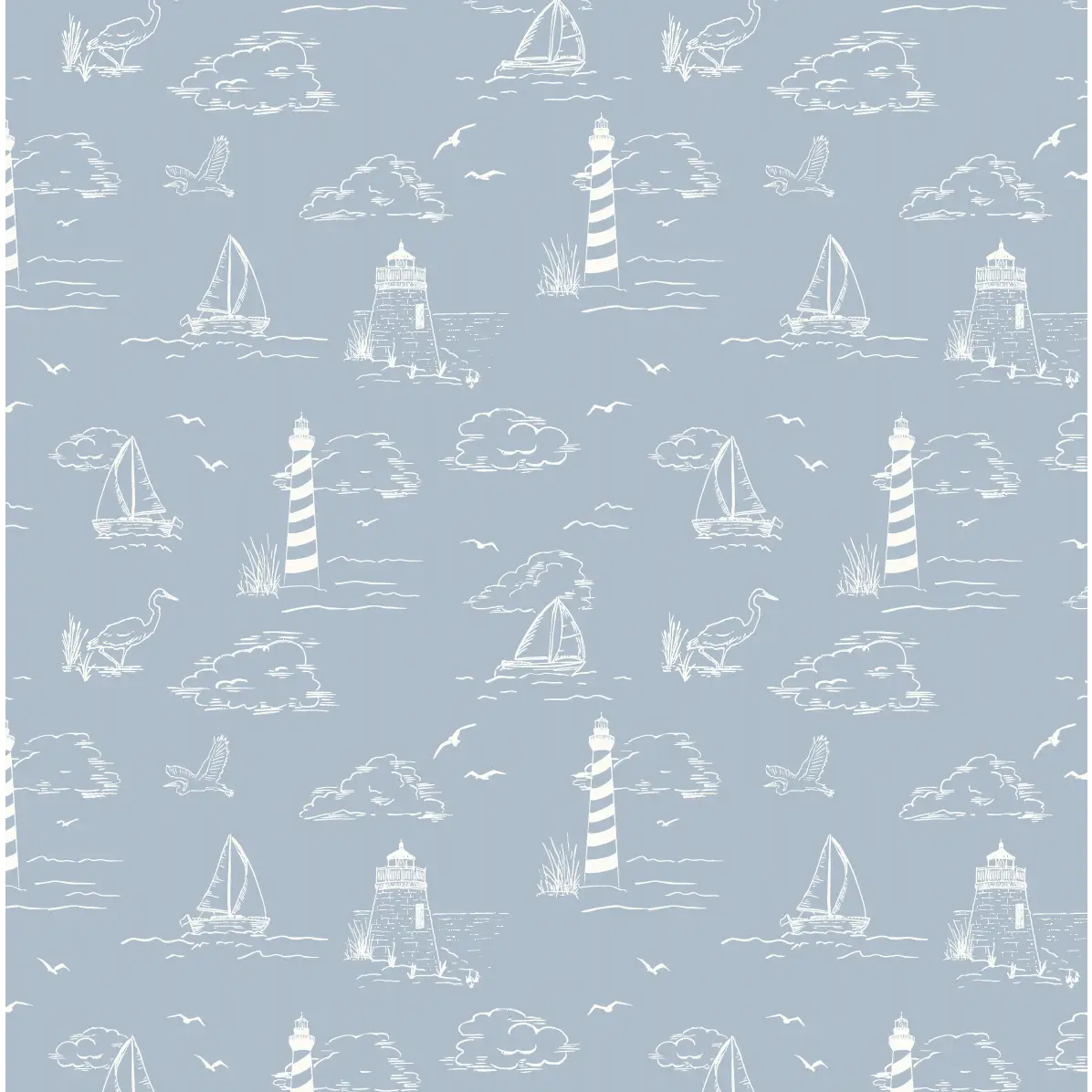 Brant Wallpaper - Sailboats - Coastal Cottage - by Studio Stephie - Sample 1 foot by 1 foot / Light Blue - Loomwell