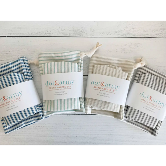 Bread Makers Set - Ticking Stripes - Bread Bag and Bowl Cover - Dot and Army